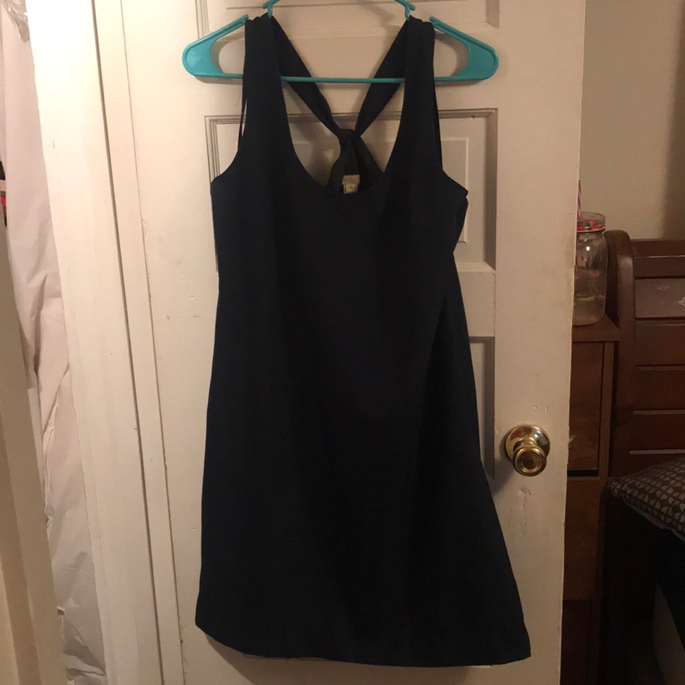 Navy shift dress with a racer back.
